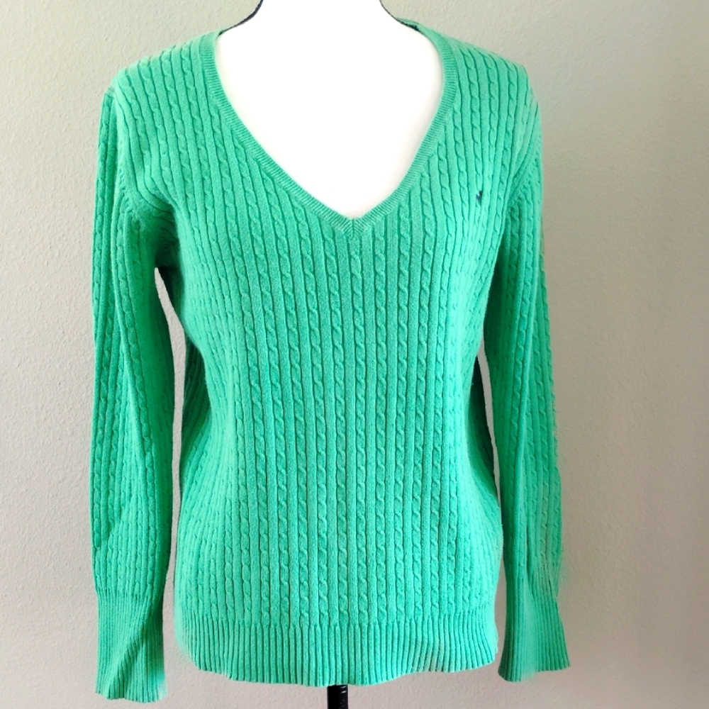 Old Navy Green V-Neck Cable Knit Sweater